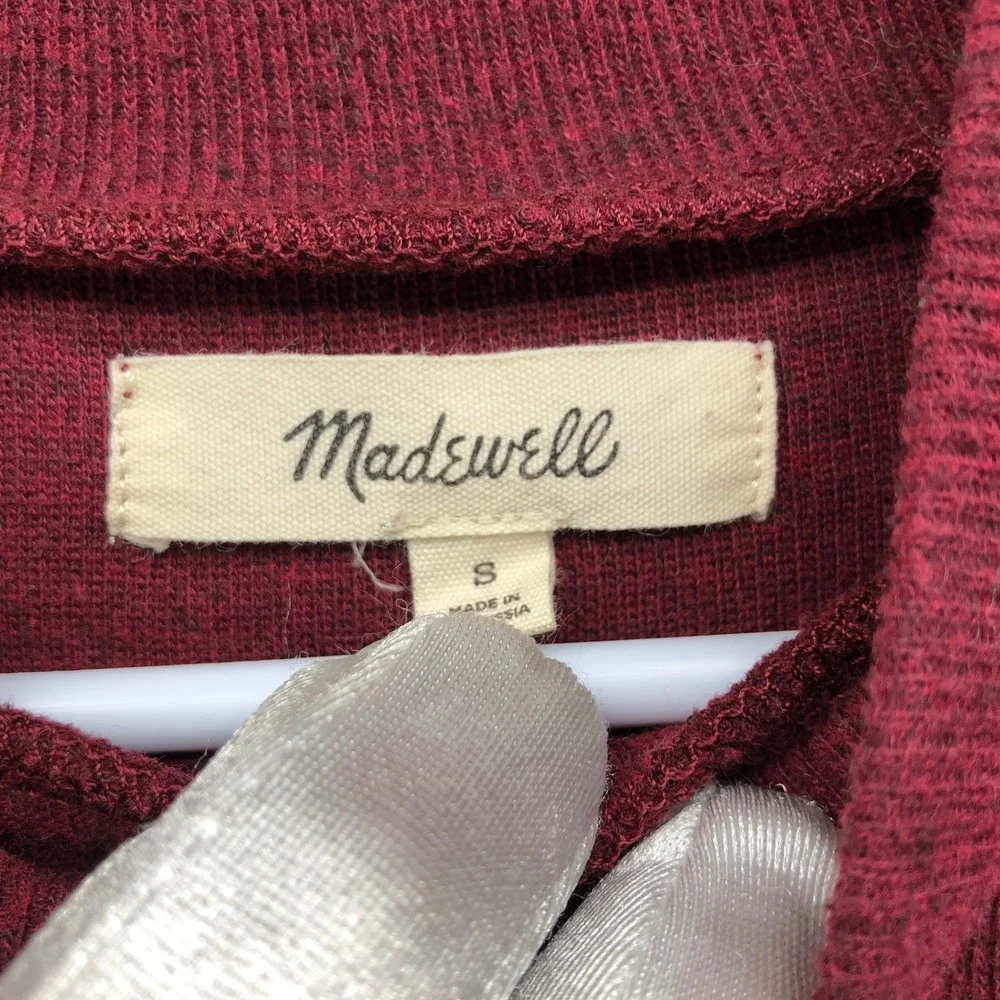 Madewell Mockneck Puff Sleeve Sweater Womens S Burgundy Fleece Heather Knit